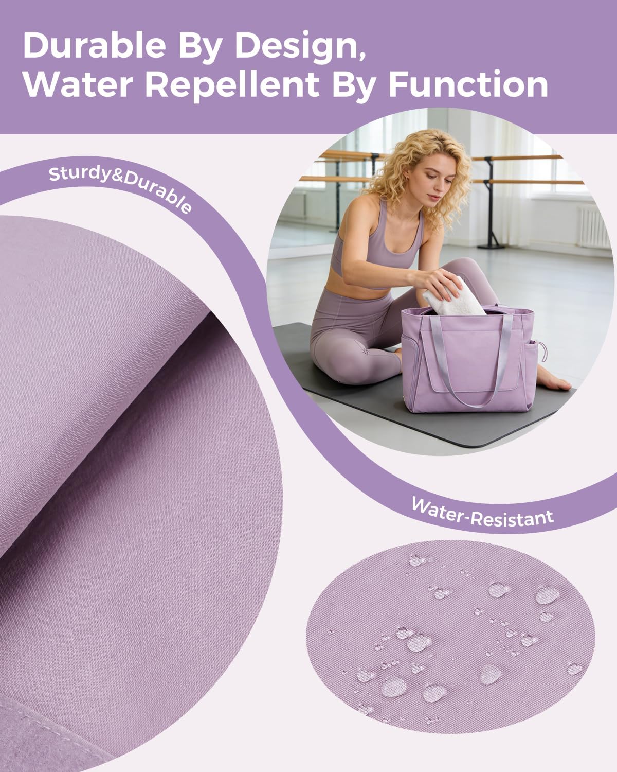 sportsnew Gym Bag for Women, 19L Yoga Mat Bag with Shoe Compartment & Wet Dry Pocket, Gym Tote Bag with Hook-and-loop Yoga Mat Holder, Quick Access Storage, for Workout Travel Pilates Dance