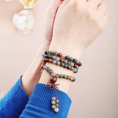 AD Beads 6mm 8mm 108 Prayer Mala Jasper Elastic Bracelet - Handmade Yoga Meditation Healing Power Energy Gifts for Unisex Adult.