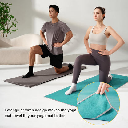 Yoga Mat Towel with Alignment Lines, 72"x 24" Mat-Sized, Anti-Slip Cover for Hot Yoga Pilates Exercise Fitness with Mesh Storage Bag (Dark Grey)