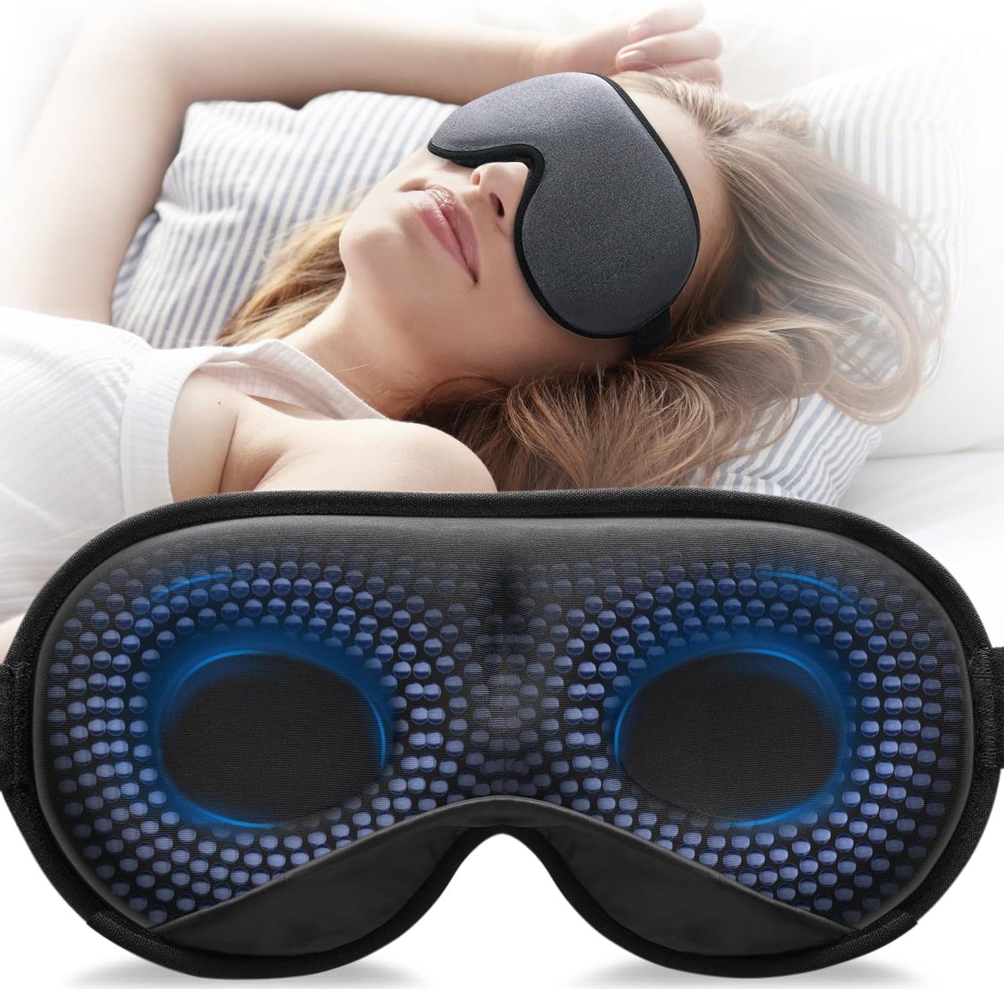 YFONG Weighted Sleep Mask, Women Men 3D Blocking Lights Sleeping Mask (4.2oz/120g), Pressure Relief Night Sleep Eye Mask with Adjustable Strap, Eye Cover Blindfold for Travel Nap Yoga, Black