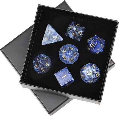 mookaitedecor 7 PCS Blue Howlite Turquoise Crystal Polyhedral DND Dice Set, Polished Tumbled Stones Dices for RPG MTG Table Games Home Decoration