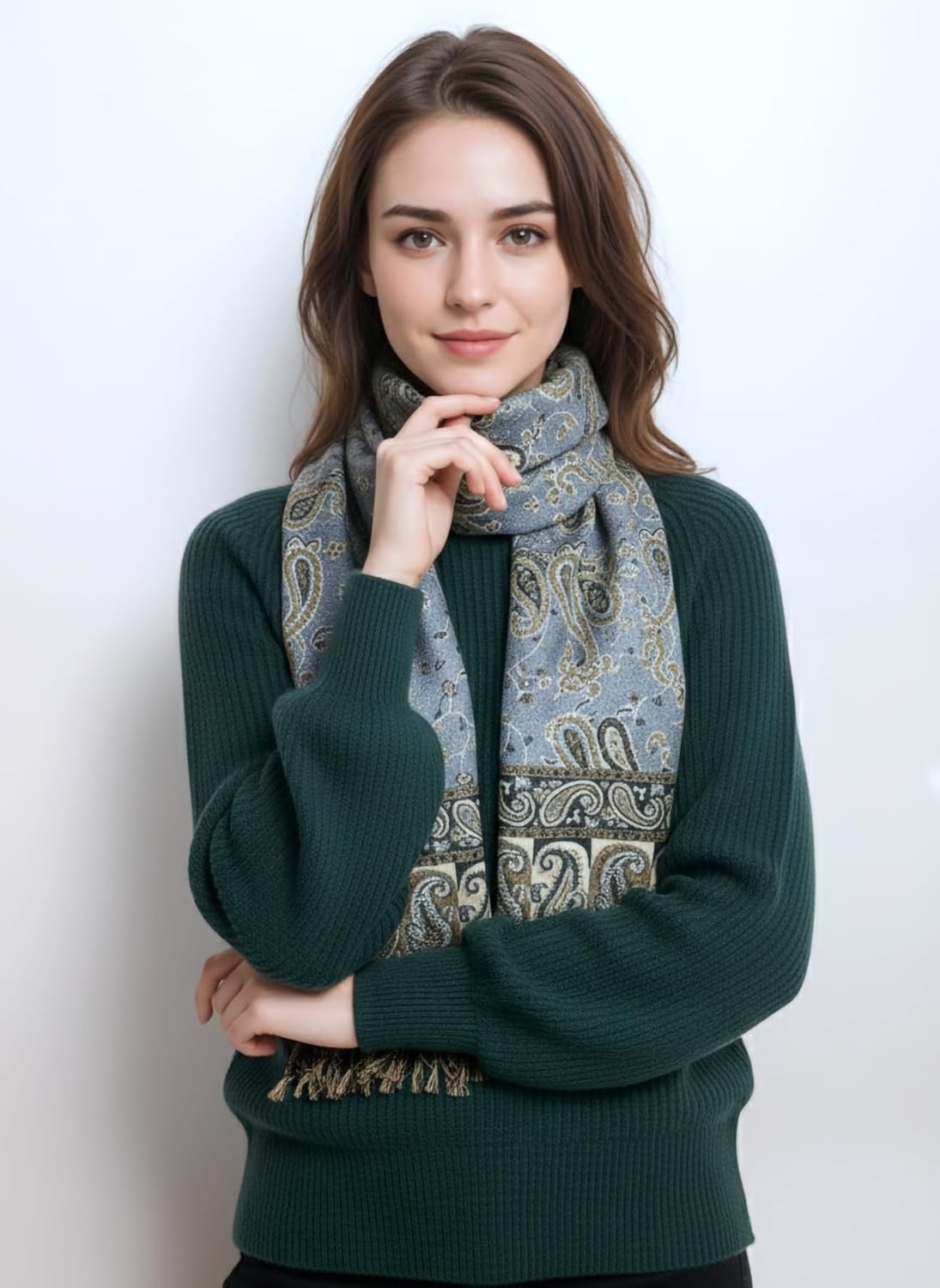 Achillea Reversible Paisley Pashmina Rave Scarf – Exotic Indian Shawls and Wraps for Evening Dresses, Festivals, All Seasons - Colors A