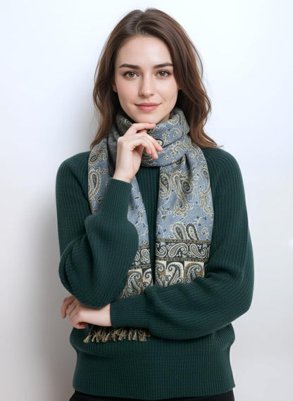 Achillea Reversible Paisley Pashmina Rave Scarf – Exotic Indian Shawls and Wraps for Evening Dresses, Festivals, All Seasons - Colors A