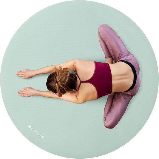 Navaris Round Yoga Mat - 47" Diameter Circular Exercise Mat 1/4" Thick - Non-Slip Mat for Cardio, Workout, Fitness, Tai Chi, Meditation - Size Small