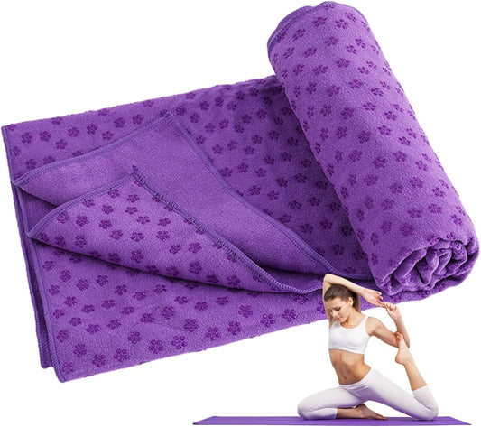 Hot Yoga Towel - Microfiber Non Slip Yoga Mat Towel with Grip Dot Sweat Absorbent Towel for Hot Yoga, Pilates and Fitness 72" x 24", Purple