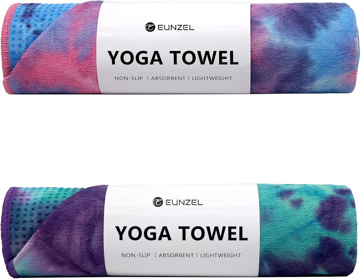Eunzel 2 Pack Hot Yoga Towel with Grip Dot, Non Slip Yoga Mat Towe Sweat Absorbent Towel for Hot Yoga,Bikram, Pilates and Fitness 72" x 24", Pink