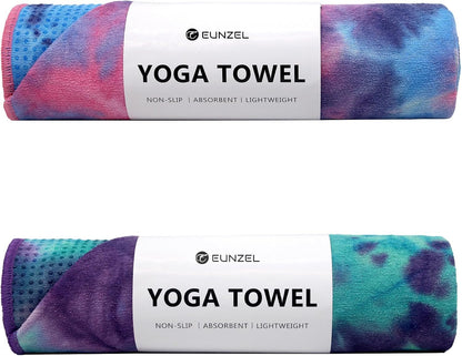 Eunzel 2 Pack Hot Yoga Towel with Grip Dot, Non Slip Yoga Mat Towe Sweat Absorbent Towel for Hot Yoga,Bikram, Pilates and Fitness 72" x 24", Pink