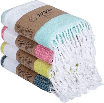 Sand Cloud Turkish Beach Towel - 100% Organic Cotton Turkish Bath Towels - Ultra Soft, Sand Resistant & Quick Dry Towel for Beach or Pool - As Seen on Shark Tank - Cali Dobby (4 Pack Assorted)