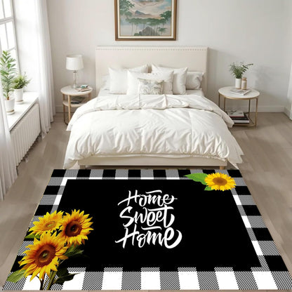 You are My Sunshine Sunflower Area Rug 6x8ft Beautiful Bee Butterfly Rug Indoor Low Pile Non-Shedding Carpet for Contemporary Retro Living Room Bedroom Yoga Mat Washable Non-Slip Rugs