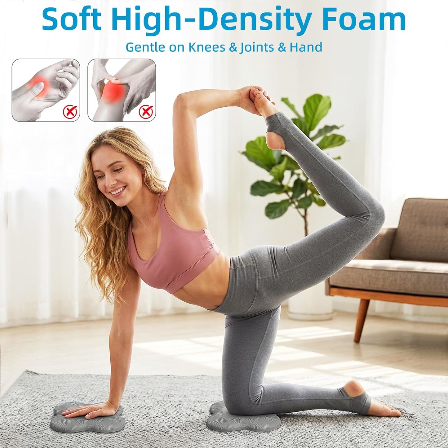 Yoga Knee Pads Set of 2 – Extra Soft Non-Slip Yoga Knee Pad Cushion for Knees Elbows Wrists – Pilates & Workout Knee Pads for Floor Exercises, Kneeling, Stretching, Fitness, Gray