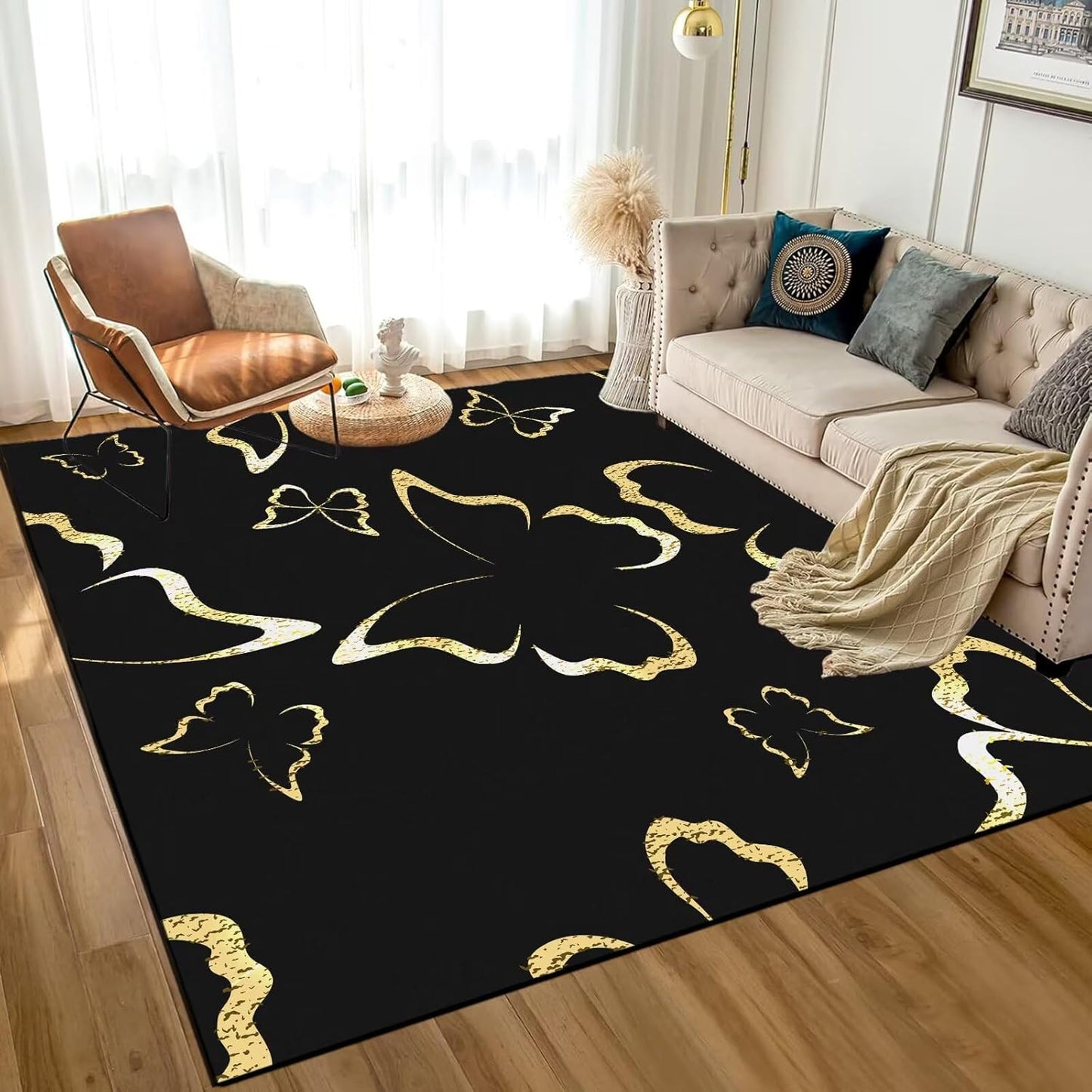 5' X 7' Queen and King Rug Black Grey Area Rugs Dining Living Room Bedroom Kitchen Office Yoga Room Washable Floor Mat Doormats Throw Rug Carpet Room Decor