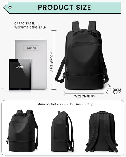 Gym Backpack for Women Men,Cheer bag,Lightweight Gym Bag with Shoe Compartment, Waterproof Sports Backpack with Wet Pocket, Black