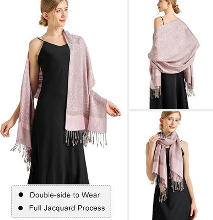 vimate Silky Paisley Pashmina Shawl Scarf-Women's Soft Double-side Jacquard Pashminas Wrap for Evening Dress Travel Shawl