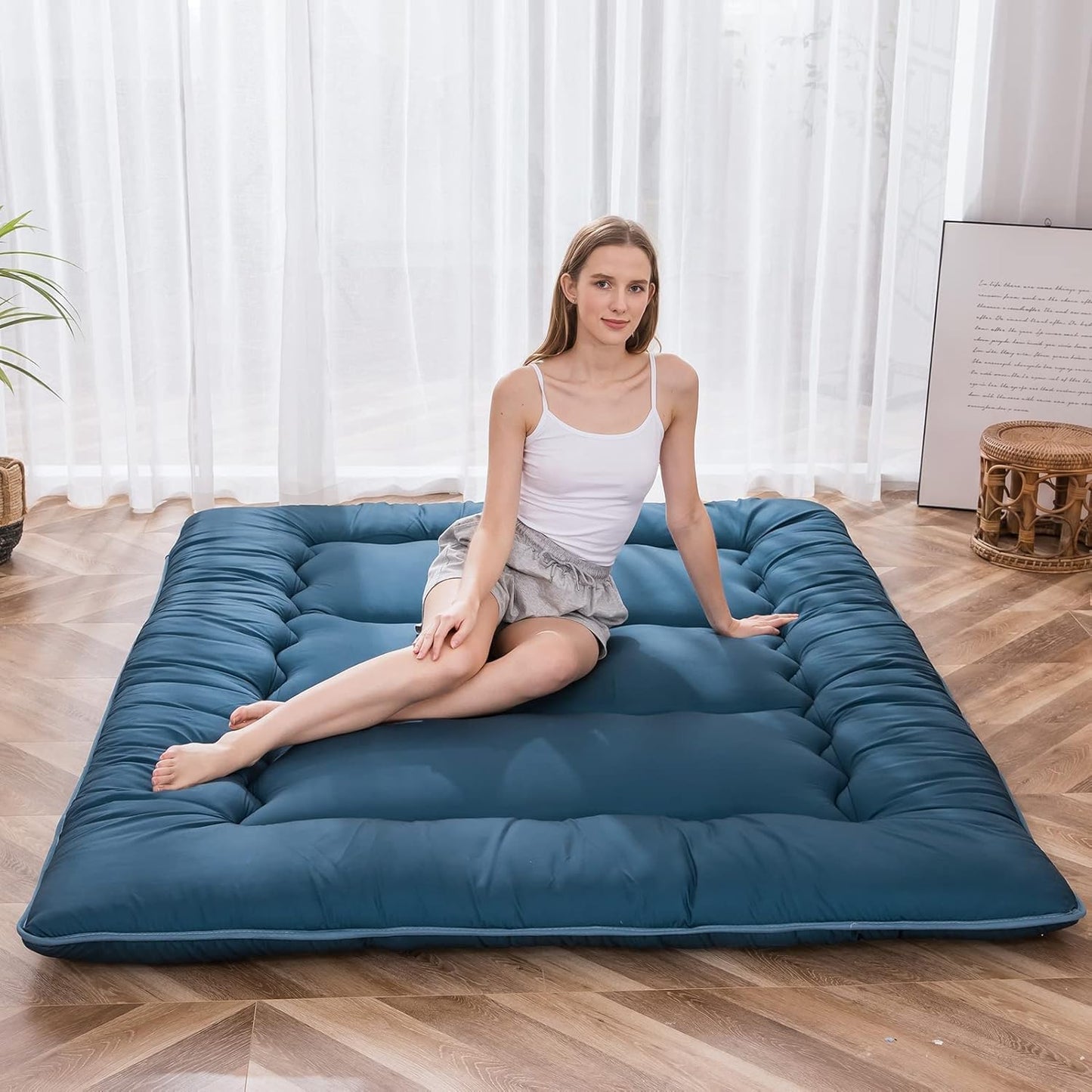 MAXYOYO Bohemian Retro Mattress Boho Floral Japanese Futon Mattress Tatami Floor Mat Foldable Portable Camping, Sleeping Pad, Lounger Couch Bed Full Size