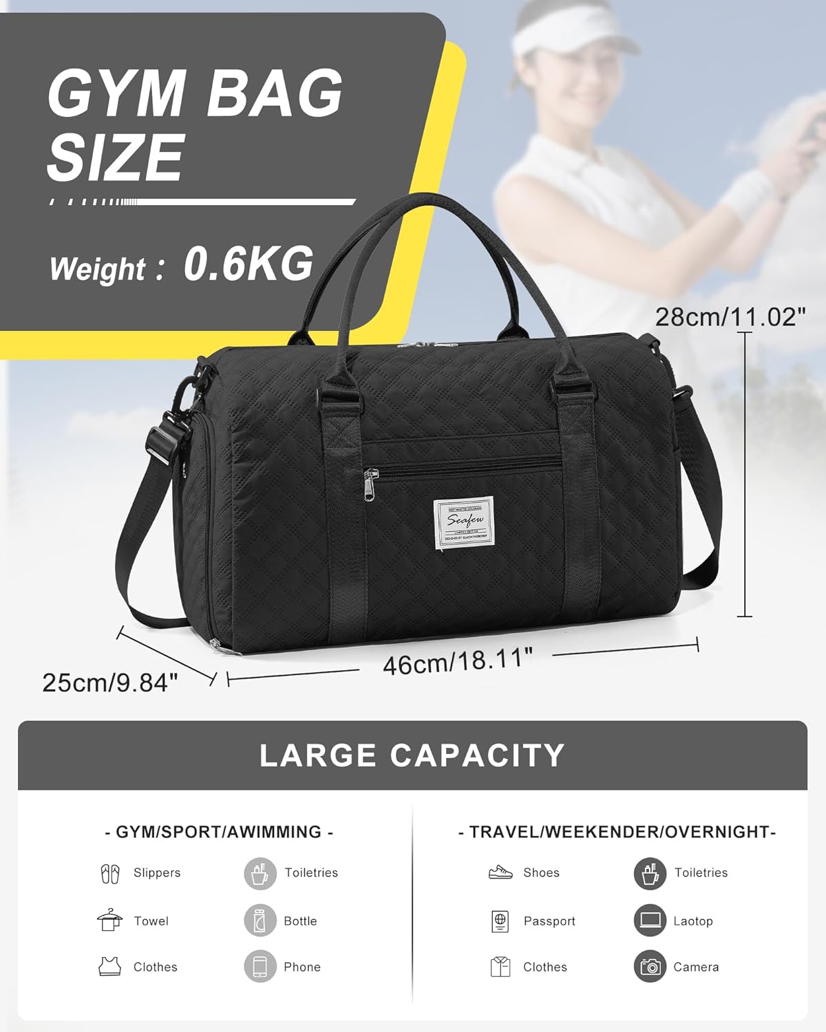 Gym Bag Womens Mens with Shoes Compartment and Wet Pocket Travel Duffel Bag for Women for Plane Sport Gym Tote Bags Swimming Yoga Waterproof Weekend Overnight Carry on Bag Hospital Holdalls - Colors B