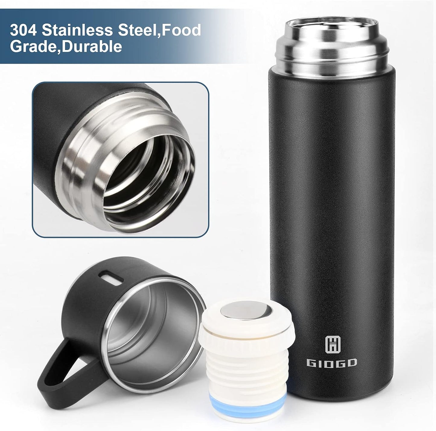 Stainless Steel Thermo 500ml/16.9oz Vacuum Insulated Bottle with Cup for Coffee Hot drink and Cold drink water flask.(Pink,Set)