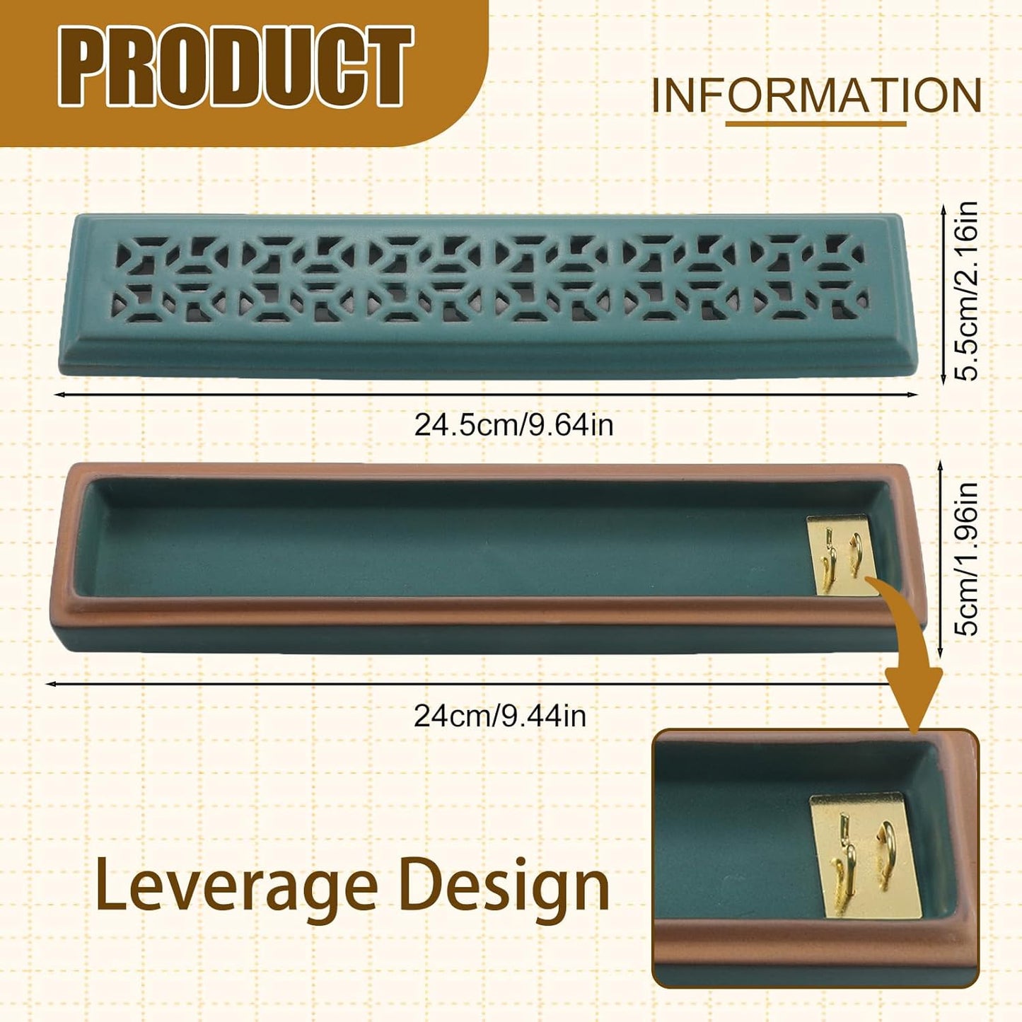 CEREMONY Incense Holder for Sticks, Ceramic Insence-Stick Holder Ash Catcher, Incense Holder Timkburner for Meditation Yoga Spa Room Incense Holder (Lever Brown)