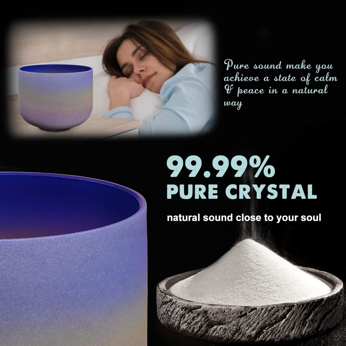 CVNC 432Hz 7-12 Inch Crystal Singing Bowl Set of 7 with 2 Pcs Carrying Case Bag, Frosted Quartz Crystal Sound Bowls for Chakra, Sound Therapy, Meditation Energy