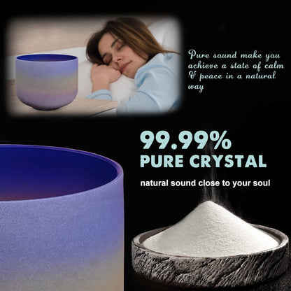CVNC 432Hz 7-12 Inch Crystal Singing Bowl Set of 7 with 2 Pcs Carrying Case Bag, Frosted Quartz Crystal Sound Bowls for Chakra, Sound Therapy, Meditation Energy