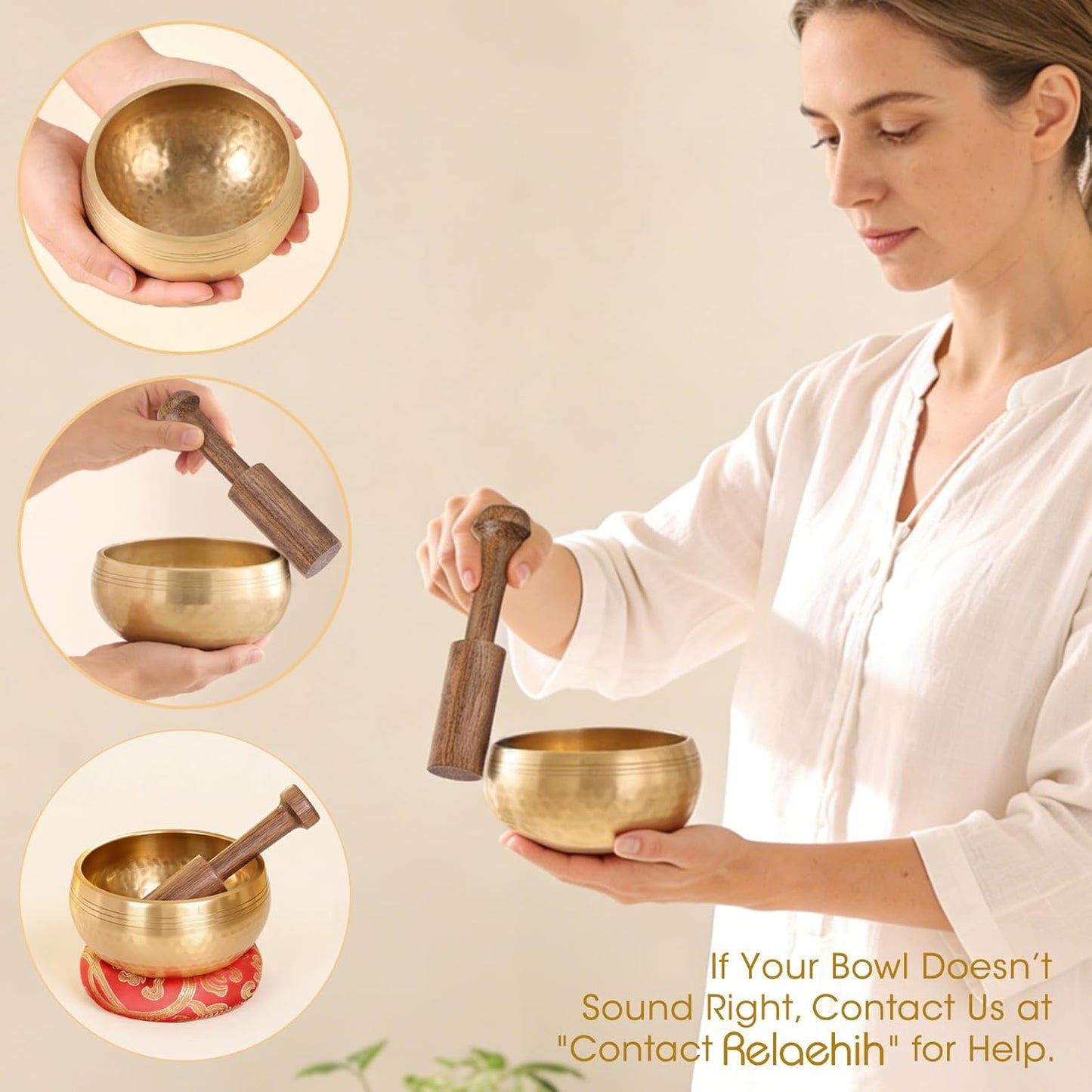 Relaehih 2-Pack Tibetan Singing Bowls Set - 100% Handmade in Nepal, Sound Bowl Meditation Set for Yoga, Chakra Healing, Meditation Gifts, Unique Gifts for Women (Blue, 3.15 + 4 inch)