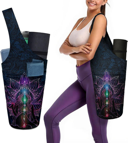 Yoga Mat Bag Carrier for Women with Side Large Pocket Durable Linen Workout Gym Travel Storage Pilates Mats