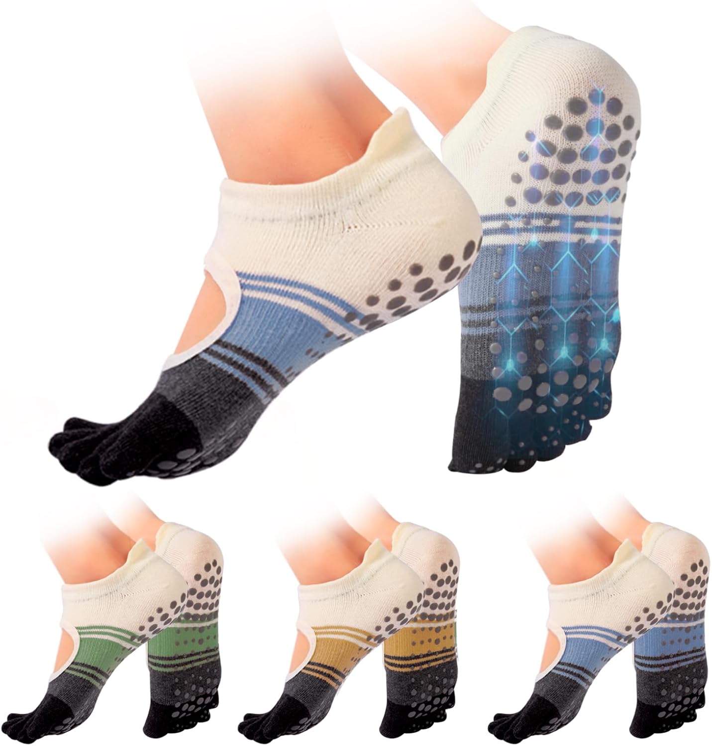 Pilates Socks with Grips for Women,Yoga Socks, Non-Slip Yoga Sock with Toe Separators, Pilates Non Slip Sock