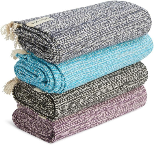 JadeYoga Recycled Cotton Yoga Blanket, Meditation Blanket, Midnight Blue/Purple/Teal/Black, 78 x 44 inches, Handmade in India (Midnight Blue)