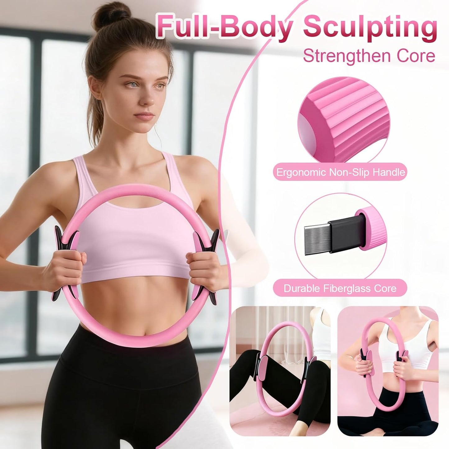 Home Pilates Essentials Kit for Women, Pilates Kit for Home Workouts, Pilates Equipment with Figure 8 Resistance Band, 14" Magic Circle, Yoga Ring, Pilates Accessories Set for Starter Workout