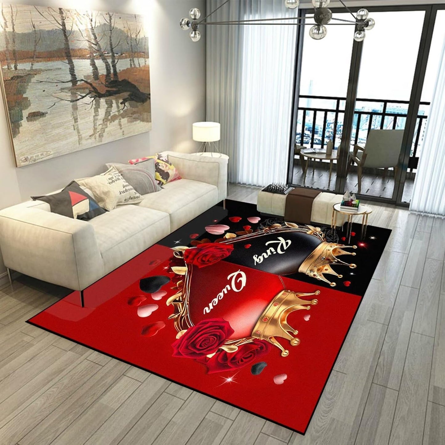 5' X 7' Queen and King Rug Black Grey Area Rugs Dining Living Room Bedroom Kitchen Office Yoga Room Washable Floor Mat Doormats Throw Rug Carpet Room Decor