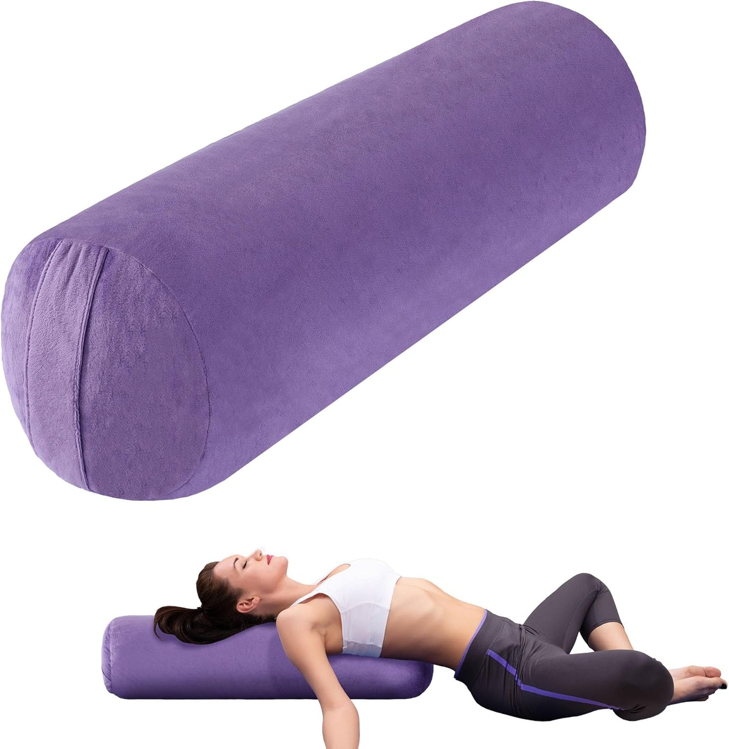MABOZOO Round Yoga Pillow, Cylindrical Yoga Bolster Pillow with Washable Cover, Meditation Cushion Body Cushion for Practice, Restorative, Meditation