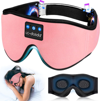 LC-dolida Sleep Headphones, 3D Sleep Mask Bluetooth Wireless Music Eye Mask, Sleeping Headphones for Side Sleepers Sleep Mask with Bluetooth Headphones Ultra-Thin Stereo Speakers Perfect for Sleeping