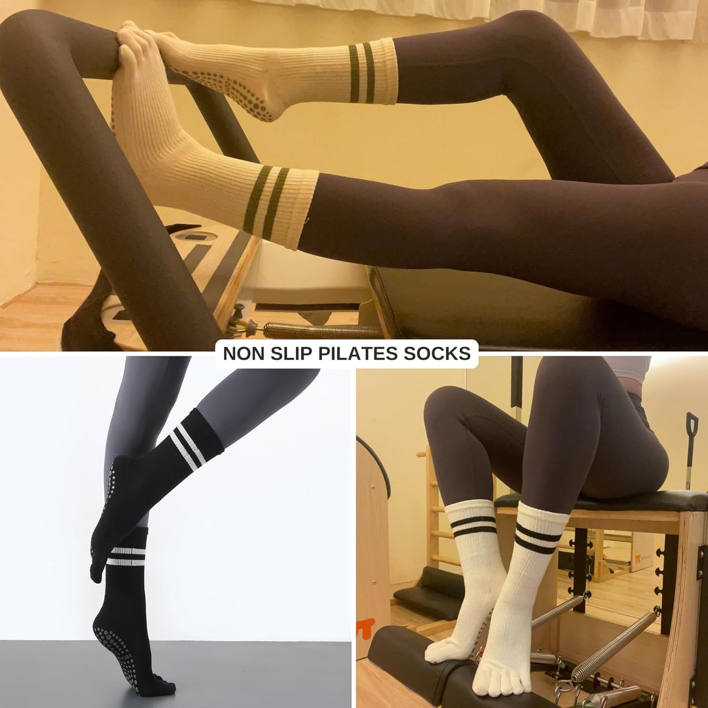 Pilates Socks for Women, Non Slip Yoga Five Toe Grippy Socks for Hospital Barre Sticky Gym Slipper Socks 4 Pairs