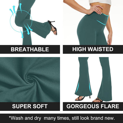 TNNZEET Black Flare Leggings for Women, Crossover Yoga Pants with Pockets Bootcut Flared Leggings