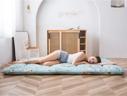 MAXYOYO Bohemian Retro Mattress Boho Floral Japanese Futon Mattress Tatami Floor Mat Foldable Portable Camping, Sleeping Pad, Lounger Couch Bed Full Size