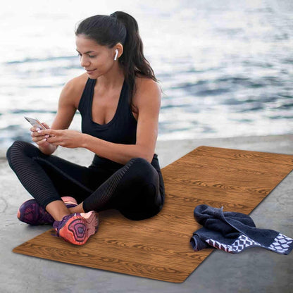 Kigai Travel Yoga Mat 71" x 24" Non Slip Natural Rubber Foldable Exercise Mat Ultra Thin 1.5mm Lightweight for Fitness, Pilates & Home Workout, Wood Print