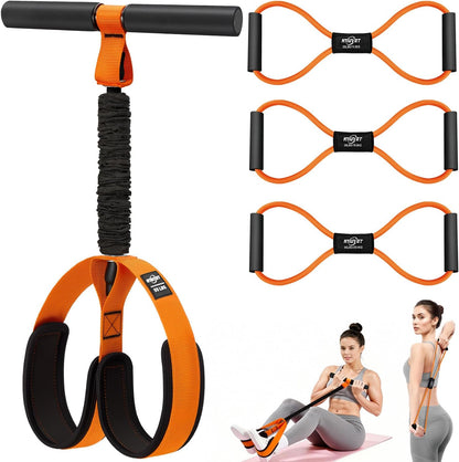 Upgraded Durable Pedal Resistance Band with Handle and Figure 8 Resistance Band Set, Stretch Bands for Exercise, Full Body Workout Equipment for Core Abs Waist Arms Back Stretching Training