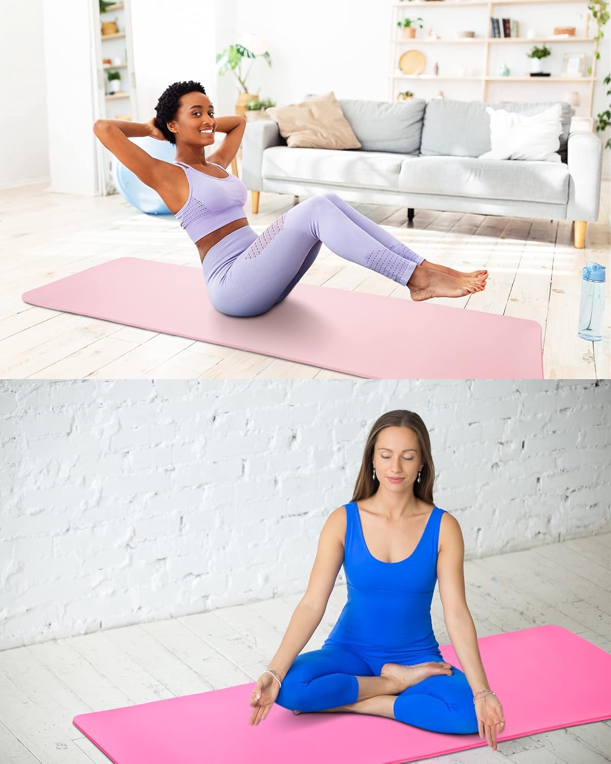 Woanger Yoga Mats (72x24) 3/8 Inch Thick Exercise Yoga Mat for Home Workout with Strap Non Slip Pilates Gym Supplies for Women Men