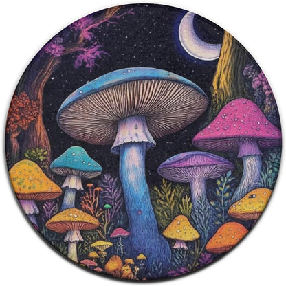Machine Washable Modern Round Area Rug, Room Sofa Yoga Soft Round Carpet, Home Decor Non Slip Kitchen Office Circle Rug Trippy Rainbow Mushroom Tie Dye Art, 60inch