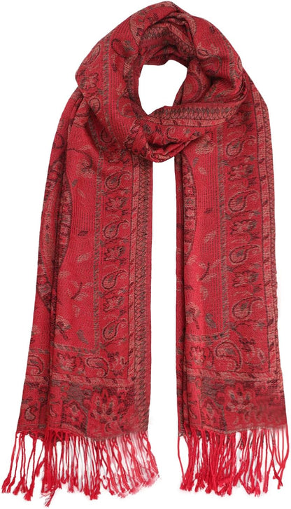 Ciormis Two Tone Silky Paisley Pashmina Shawl Scarf,Soft Women's Rave Jacquard Pashminas Wrap Scarves