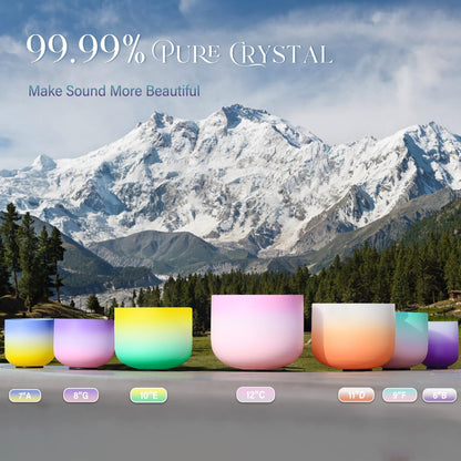CVNC 432Hz 7-12 Inch Crystal Singing Bowl Set of 7 with 2 Pcs Carrying Case Bag, Frosted Quartz Crystal Sound Bowls for Chakra, Sound Therapy, Meditation Energy
