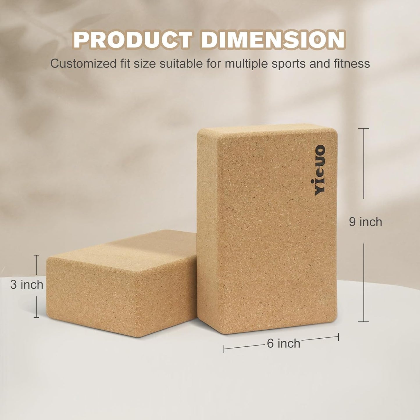 YIGUO 2 Pack Cork Yoga Blocks | Natural Eco-Friendly High Density Non-Slip Yoga Blocks for Women & Men | 9x6x3 Inches for Yoga, Pilates, Stretching