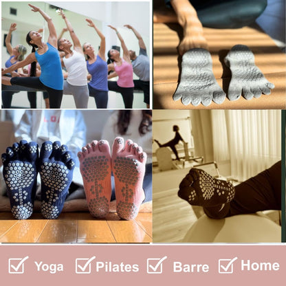 Soxsense Pilates Grip Toe Socks for Women & Men, Cushioned Low-Cut Five Finger Socks Non Slip for Yoga, Barre, Gym