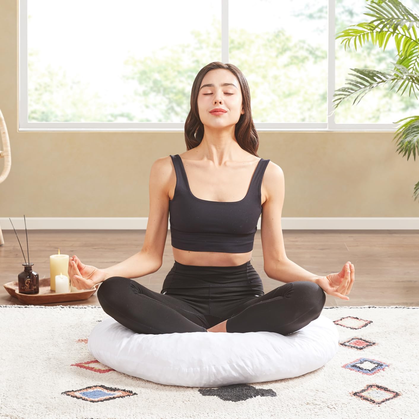 Codi Large Meditation Cushions – Round Floor Pillows for Adults with Removable Washable Cover, Soft and Supportive Floor Cushion for Yoga, Seating and Dog Bed, 32 inch - Grey