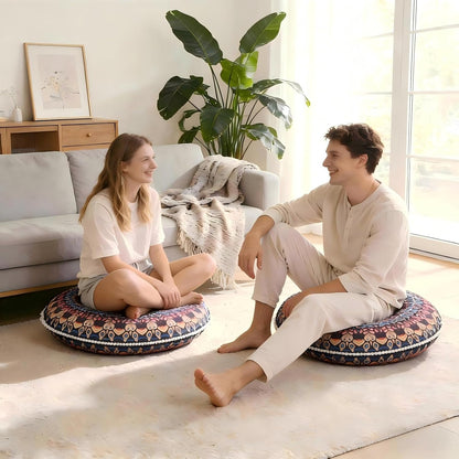 LOVMOC 32 Inch Round Floor Pillow for Adults, Large Thick Memory Foam Boho Mandala Meditation Floor Seating Cushion, Machine Washable for Living Room Outdoor Yoga Floor Sitting, Navy Blue