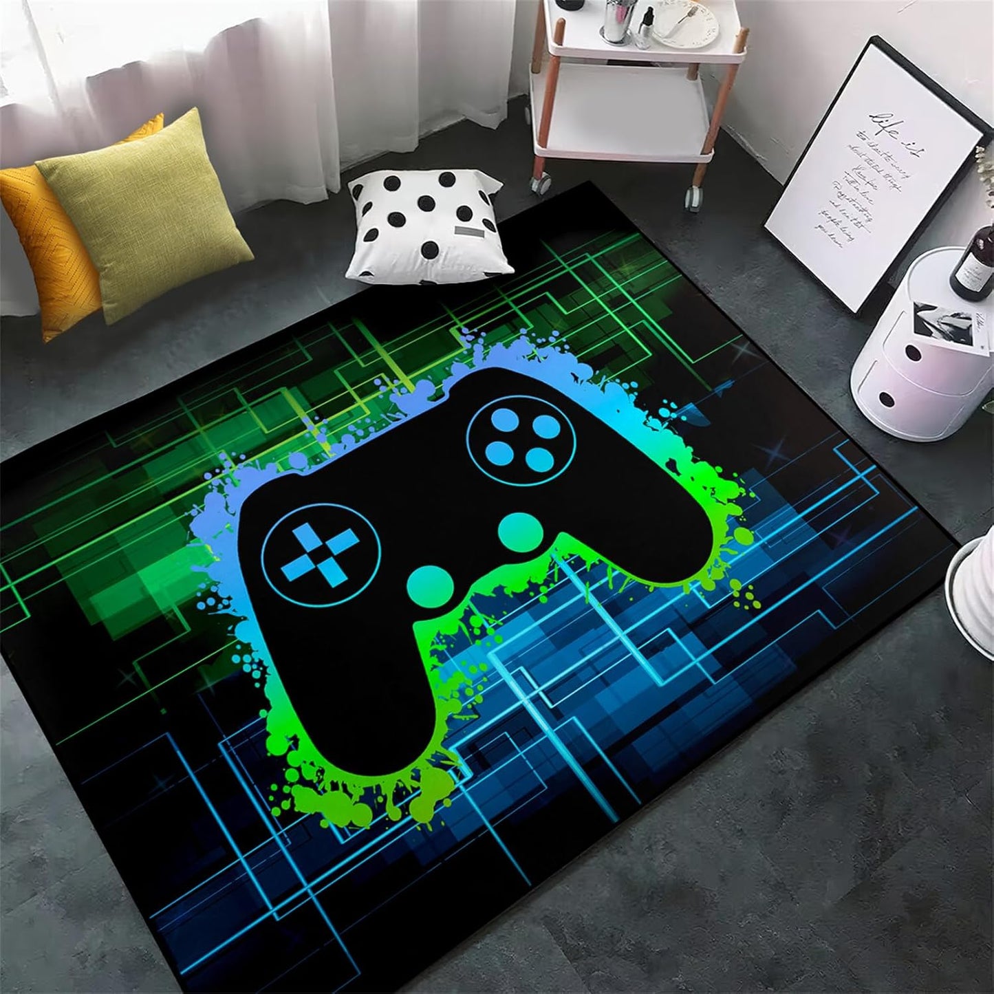 Video Game Rug - Gaming Themed Rug Gamepad Controller Area Rugs for Bedroom Gaming Carpet for Boys Game Carpet for Playrooms Bedroom Doormat Yoga Mats