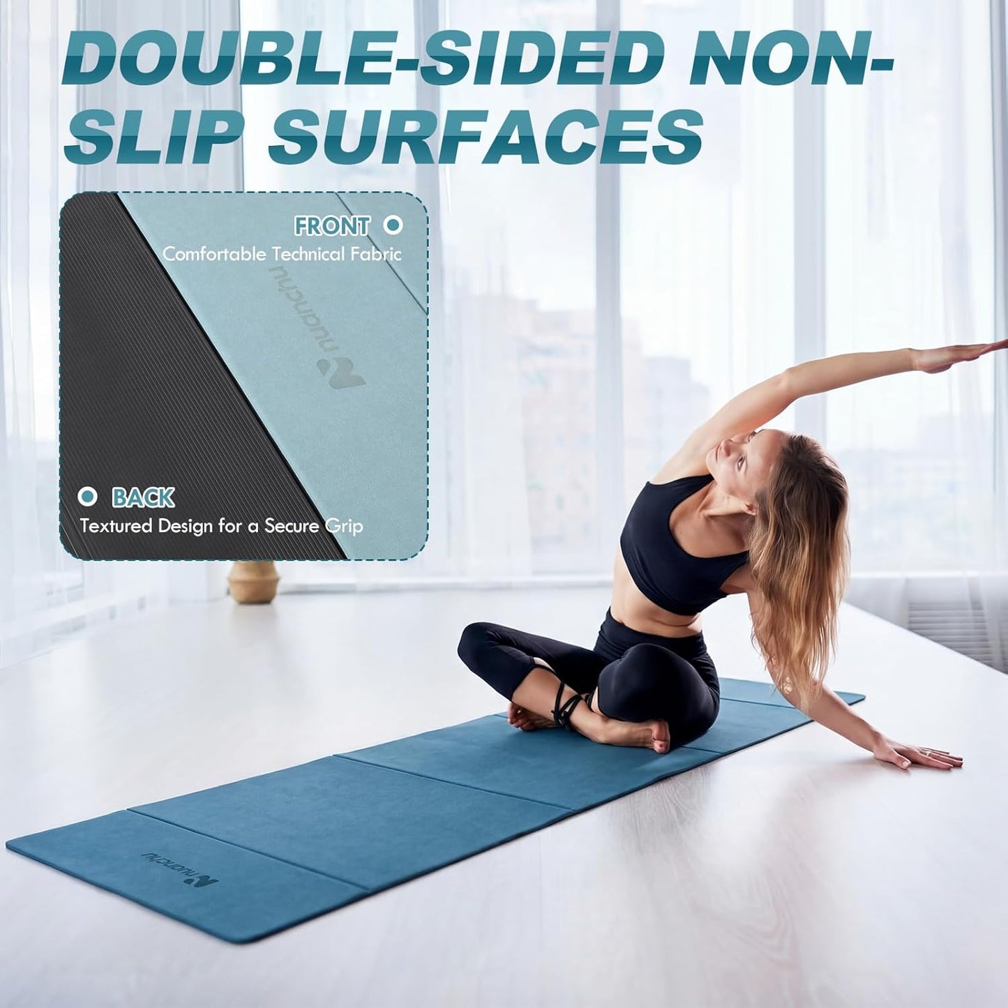 Nuanchu 3 Packs Foldable Yoga Mat Yoga Gift Non-slip Fitness Pilates Mats 6mm Thick with Strap Poe Material 69 x 24 x 0.24" Lightweight Multi-purpose Workout Mats for Exercise Home Travel