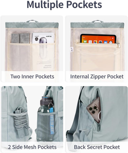 WANDF Drawstring Backpack for Women, Lightweight Gym Bag with Yoga Mat Strap, Water-Resistant String Backpack with Mesh Pocket (Grey, Patent Pending)