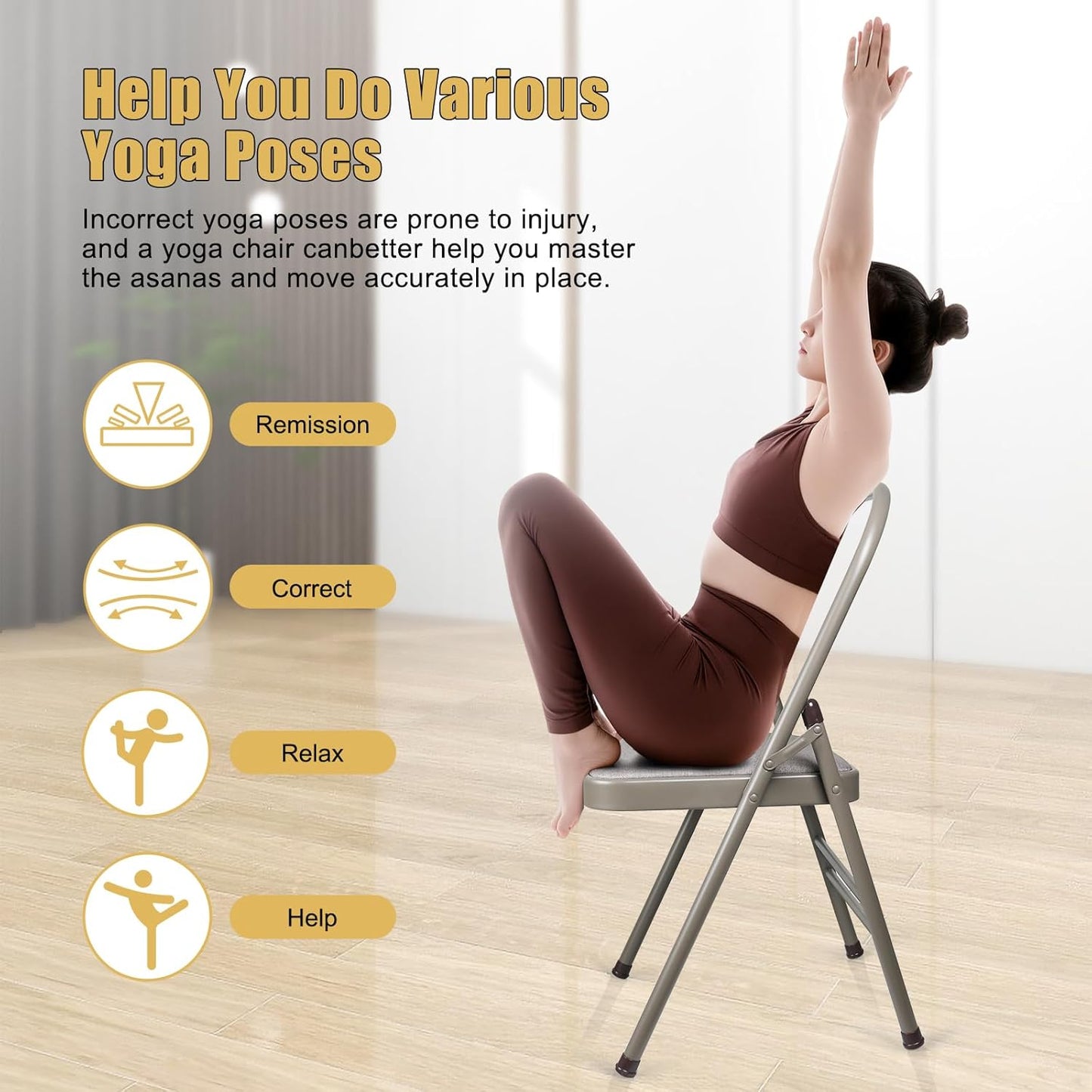 INNOLIFE Modern Minimalist Yoga Chair, Foldable & Space-Saving, 300 lbs Capacity, Grey
