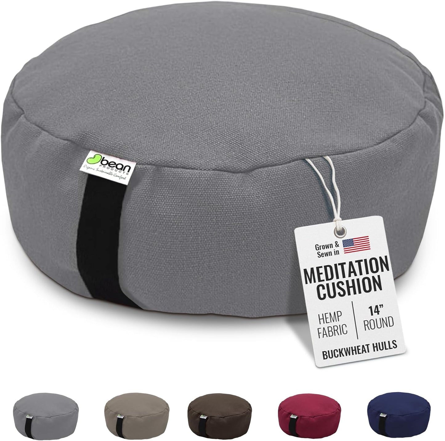 Bean Products Hemp Zafu Meditation Cushion for Sitting on Floor, Hemp Yoga Pillow, Zafu Meditation Pillow, Zen Seiza Kneeling Prayer Pad Support - Made in USA - Round Natural