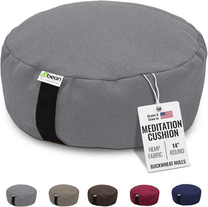 Bean Products Hemp Zafu Meditation Cushion for Sitting on Floor, Hemp Yoga Pillow, Zafu Meditation Pillow, Zen Seiza Kneeling Prayer Pad Support - Made in USA - Round Natural